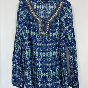 🩷 Jones New York Vibrant Blue and Green Tunic
